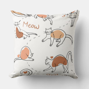 Coussin Motif aquarelle pastel adorable Chat blanc marron