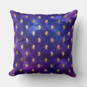 Coussin Motif aquarelle violet avec licorne dorée