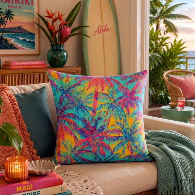 Coussin motif arbre à noix de coco imprimé hawaïen (Créateur téléchargé)