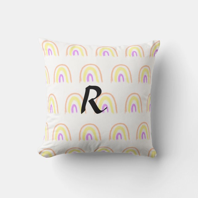 Coussin Motif arc-en-ciel simple aquarelle ajouter monogra (Recto)