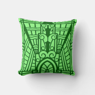 Coussin Motif architectural Art déco, vert jade clair