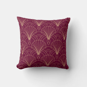 Coussin Motif Art Déco avec éventails géométriques dorés