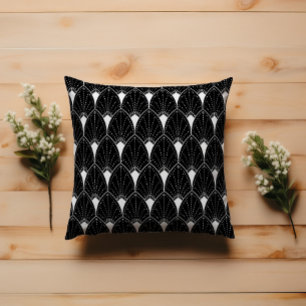 Coussin Motif Art déco blanc sur Arrière - plan noir