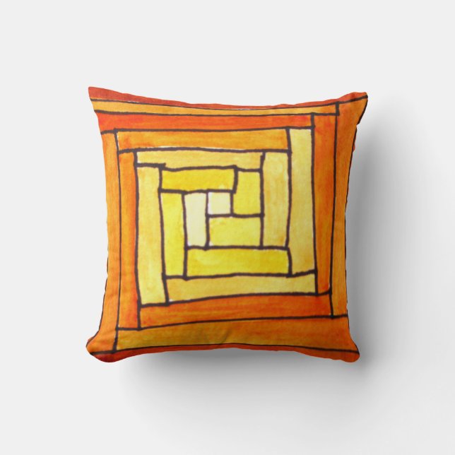 Coussin motif art déco marron jaune (Recto)