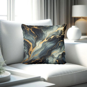 Coussin Motif artistique en marbre doré et bleu de minuit
