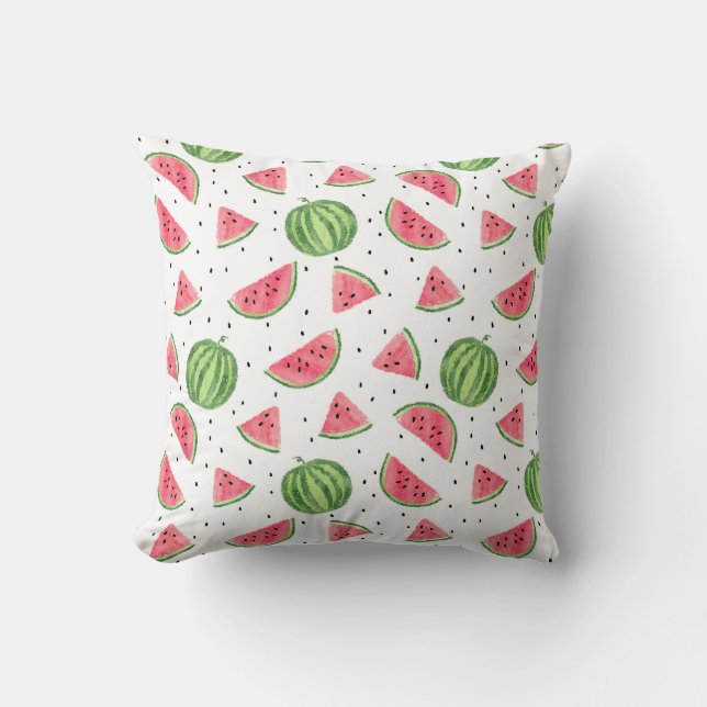 Coussin Motif au néon de pastèques d'aquarelle (Recto)