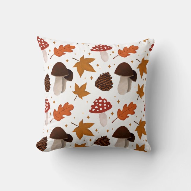 Coussin Motif Automne et Champignons (Recto)