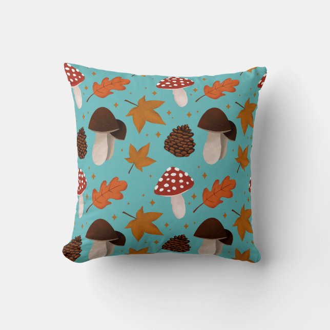 Coussin Motif Automne et Champignons (Recto)