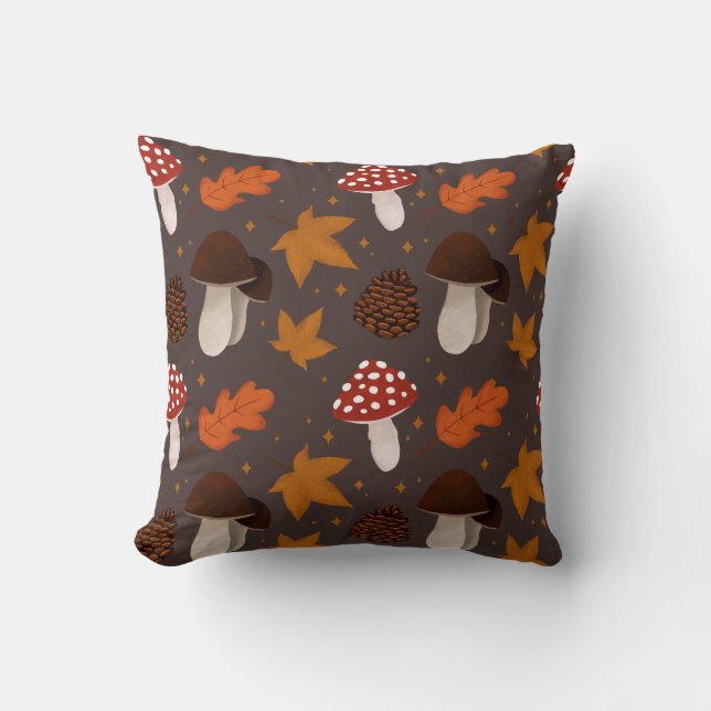 Coussin Motif Automne et Champignons (Recto)