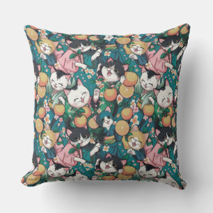 Coussin Motif avec chats dansants mignons en kimonos, tang