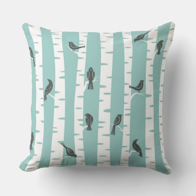 Coussin Motif avec oiseaux et arbres (Recto)