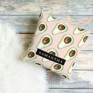 Coussin Motif Avocado Rose Et Vert Moderne Avec Nom