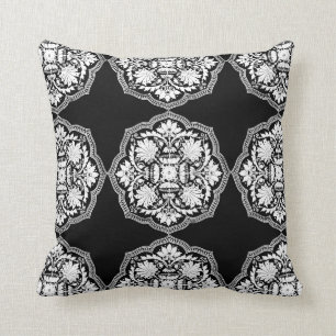 Coussin Motif baroque noir et blanc de style