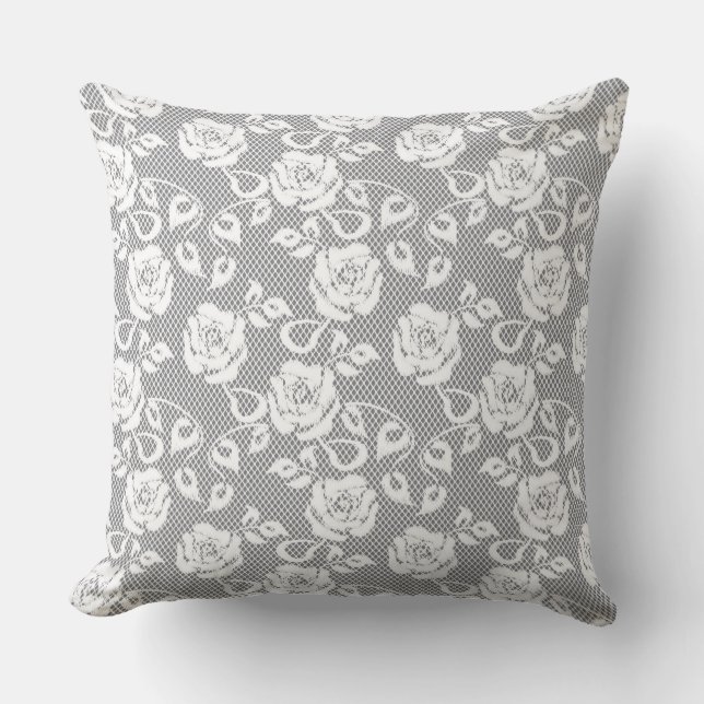 Coussin Motif blanc de dentelle sur l'arrière - plan gris (Recto)