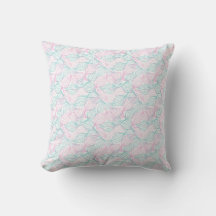Motif blanc de feuilles stylisées rose et turquois