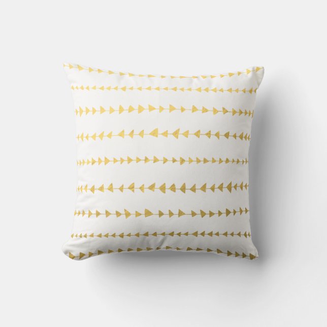 Coussin Motif blanc de flèches de feuille d'or de Faux (Recto)