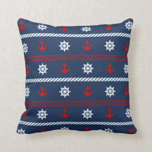Coussin Motif blanc et bleu rouge d'océan