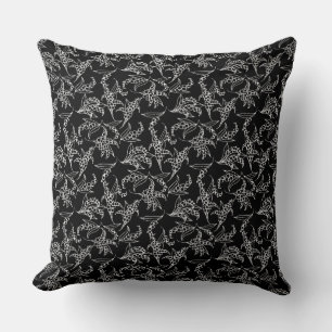 Coussin Motif blanc Lilies-of-the-Valley sur noir