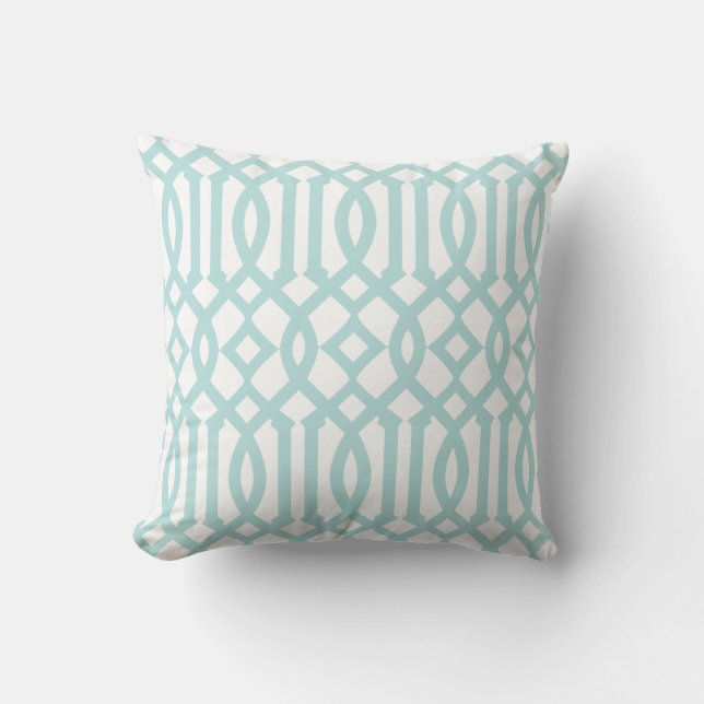 Coussin Motif blanc moderne et Aqua Trellis (Recto)