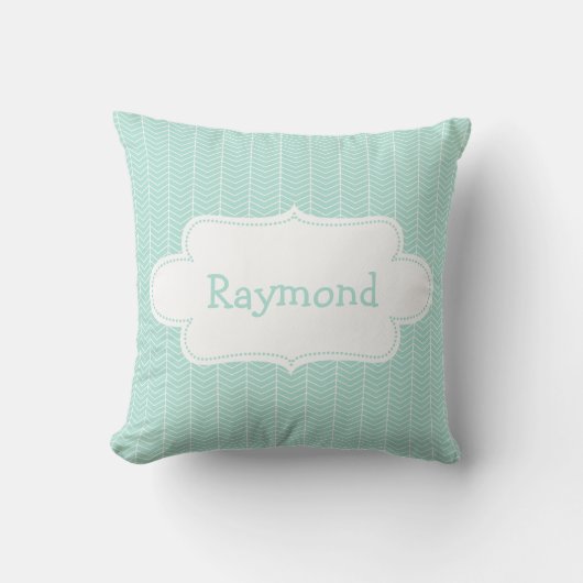 Coussin Motif bleu-clair de Chevron avec l'étiquette (Recto)