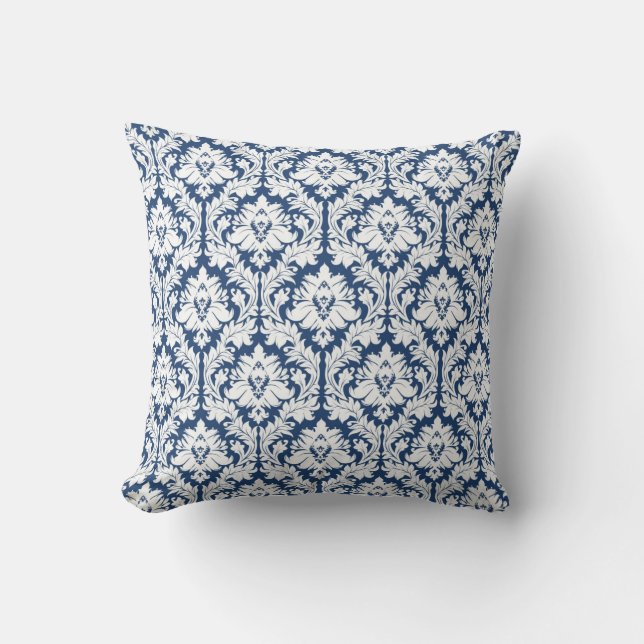 Coussin Motif bleu de damassé de ville (Recto)