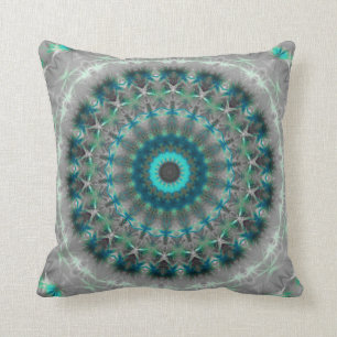 Coussin Motif bleu de kaléidoscope de mandala de la terre