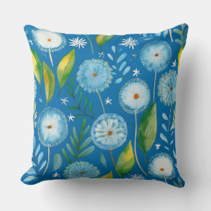 Coussin motif bleu de pissenlit