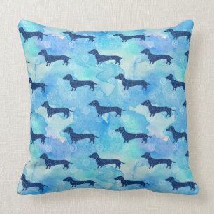 Coussin Motif bleu de teckel d'aquarelle de parties