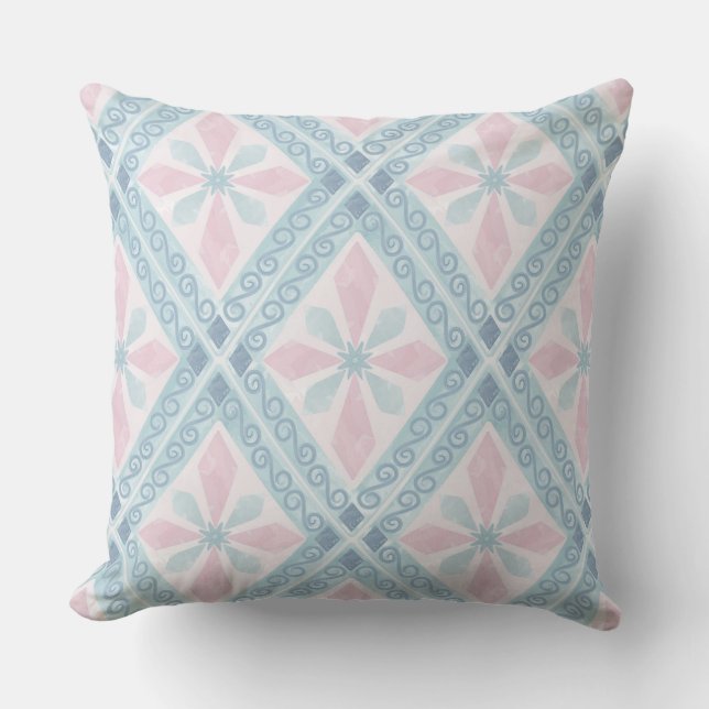 Coussin motif bleu en forme de diamant (Recto)