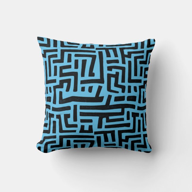 Coussin Motif bleu et noir | Motif de Maze géométrique (Recto)