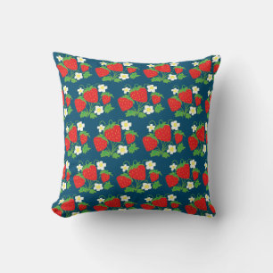 Coussin Motif bleu fraise et fleur