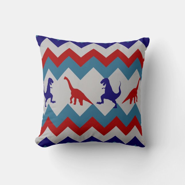 Coussin Motif bleu rouge de Chevron de dinosaures de (Recto)