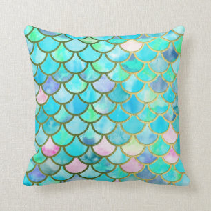 Coussin Motif bleu turquoise d'échelles de sirène