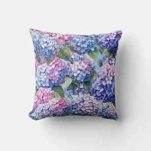 Coussin Motif bleu violet rose Hydrangea