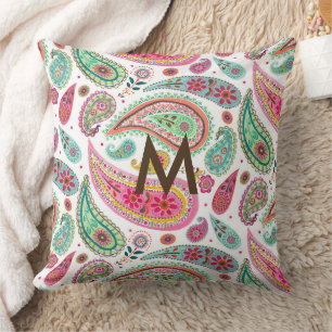Coussin Motif bohème paisley multicolore monogramme fémini