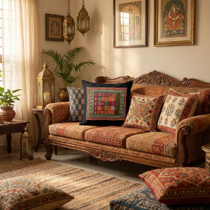 Coussin Motif Bohème Rustique Géométrique Floral