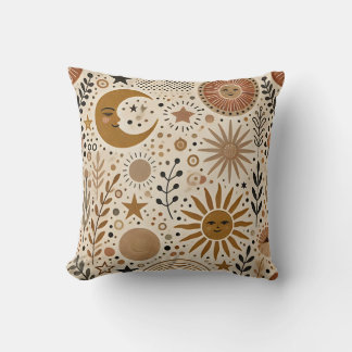 Coussin Motif Boho Celestial Soleil et Lune