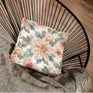 Coussin Motif botanique à l'aquarelle de fleurs de chrysan