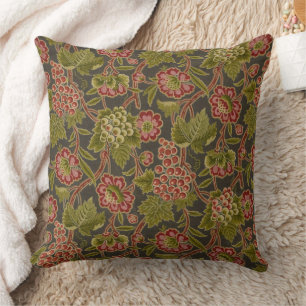 Coussin Motif botanique antique de fleurs rouges et de rai