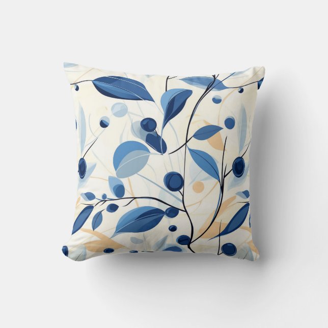 Coussin Motif botanique bleu (Recto)