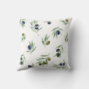 Coussin Motif botanique chic à l'aquarelle vert olive