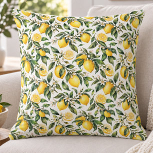 Coussin Motif botanique de citron aquarelle de style campa