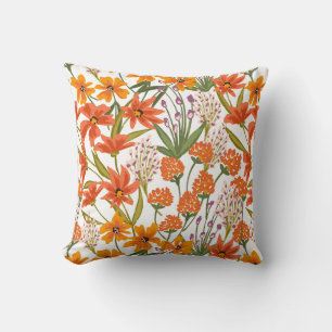 Coussin Motif botanique de fleur sauvage orange 