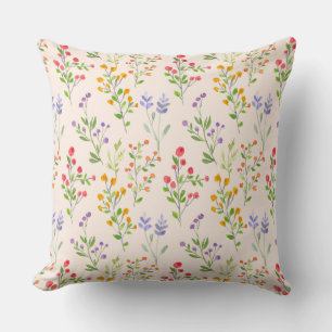 Coussin Motif botanique de fleurs sauvages à l'aquarelle