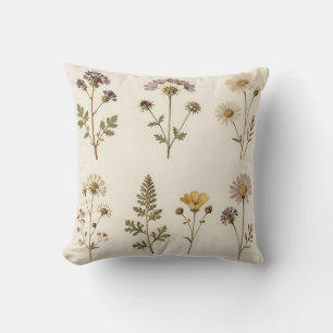 Coussin Motif botanique de fleurs sauvages pressées vintag