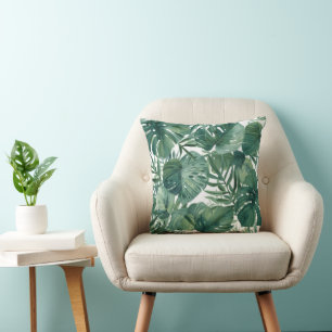 Coussin Motif botanique de la feuille de Monstera tropical