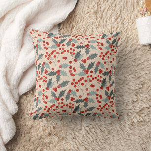 Coussin Motif botanique de Noël Holly Berry moderne