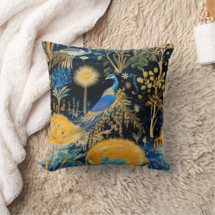 Coussin Motif botanique d'oiseaux exotiques de Chinoiserie