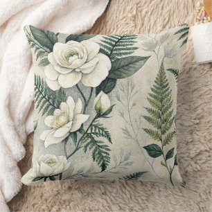 Coussin Motif botanique floral bleu vintage (4)