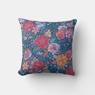 Coussin Motif botanique floral foncé avec G vintage et lun